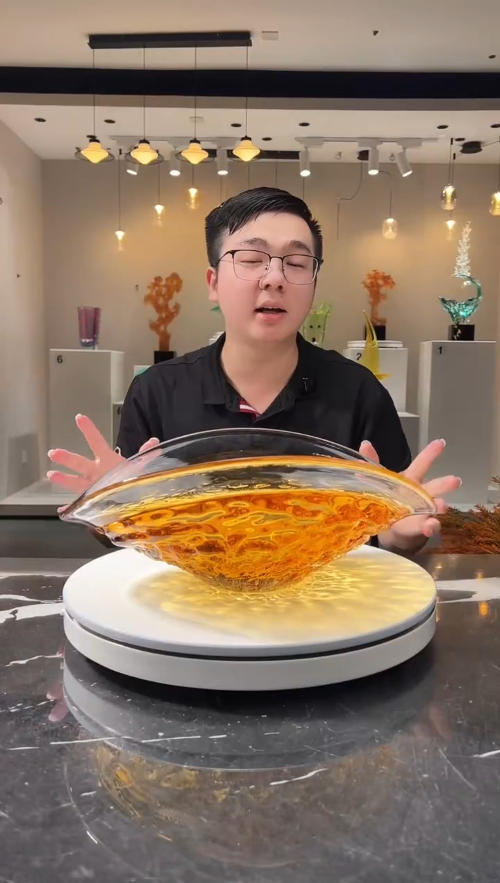 摆件巴比特美学-琥珀金冰川纹果盘