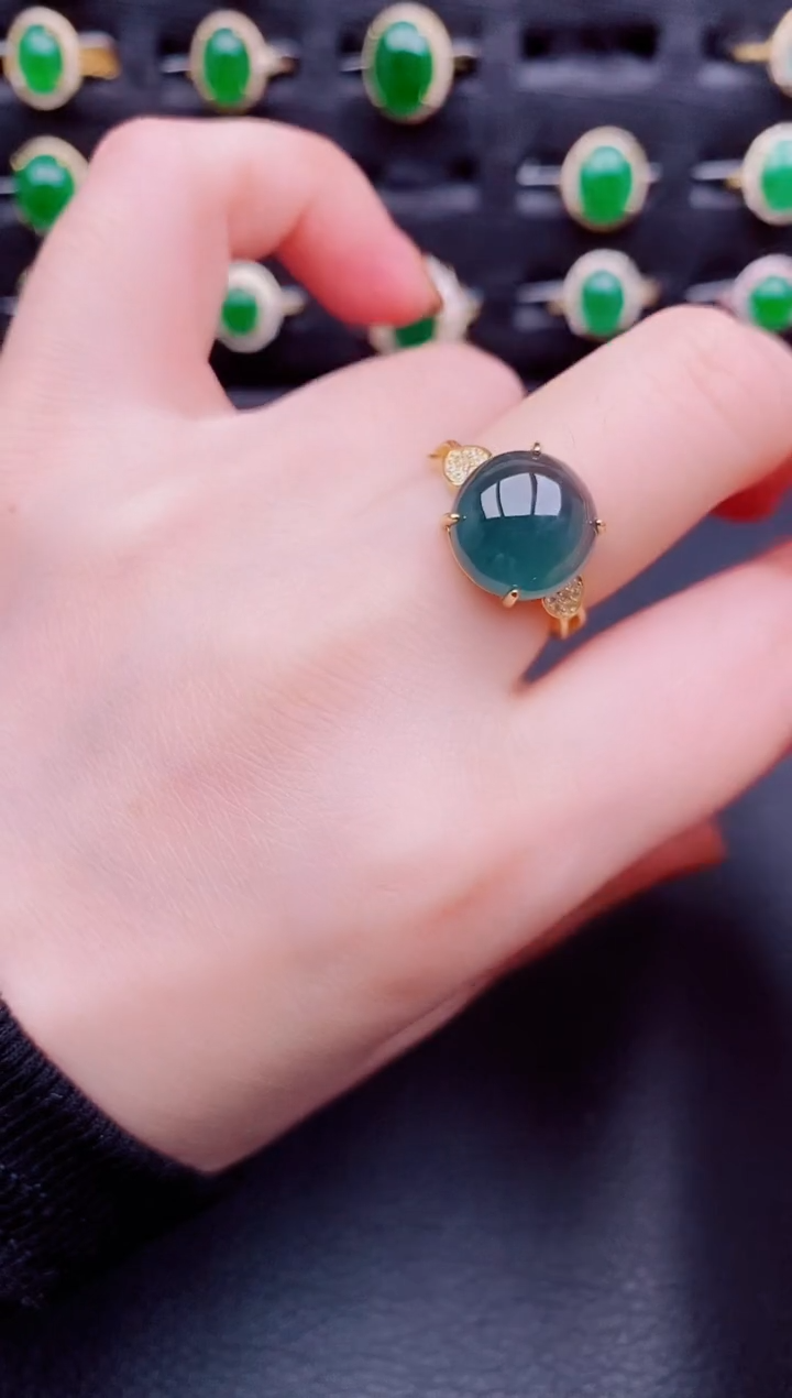 【闪购商品】翡翠戒指银S925镶嵌天然a货翡翠92