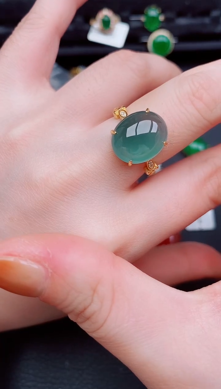 【闪购商品】翡翠戒指银S925镶嵌天然a货翡翠601