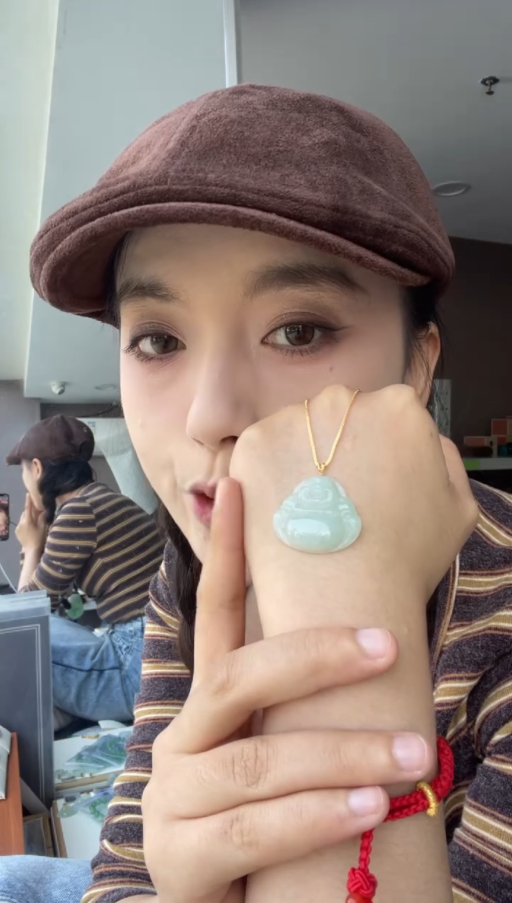 吊坠(不含链)18K金镶嵌翡翠天然缅甸A货翡翠