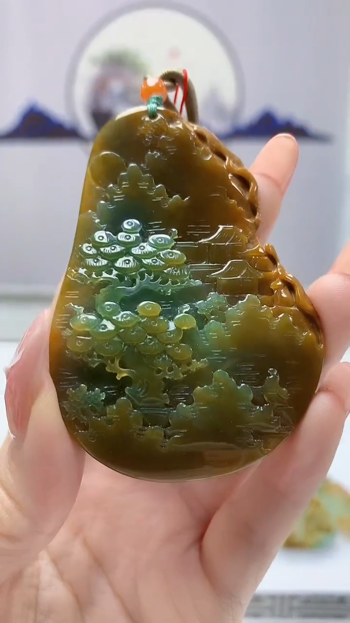 【闪购商品】定制翡翠未镶嵌4852DD-毛货山水赠珠链41