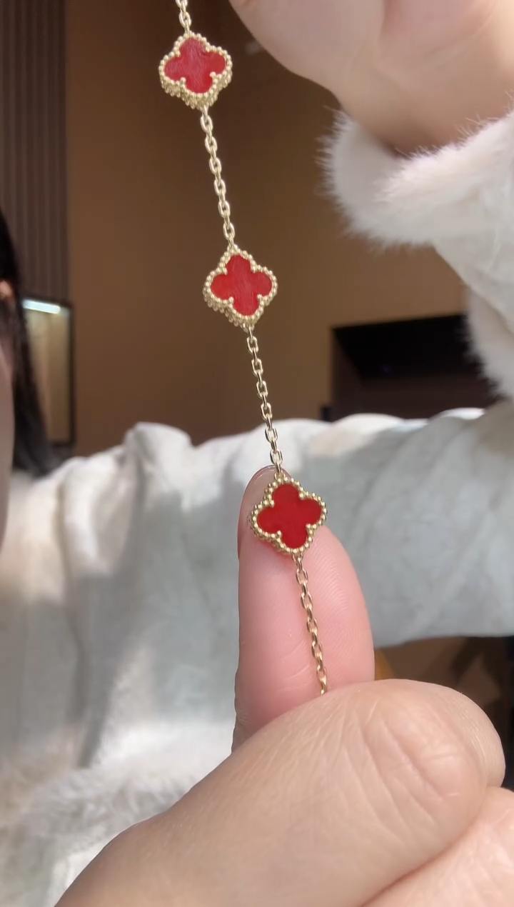 【闪购商品】玛瑙/玉髓手链18K金镶嵌红色k黄，小号五花手链GHJ