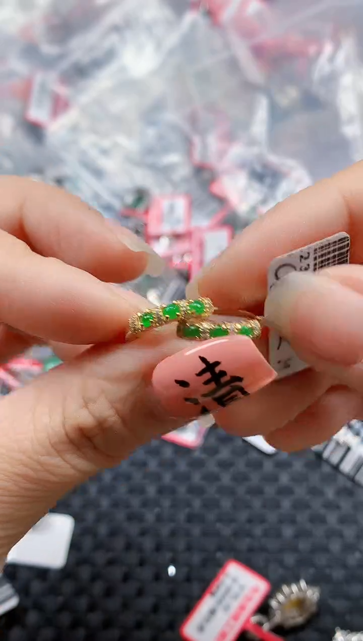 银S925镶嵌戒指翡翠天然A货缅甸翡翠