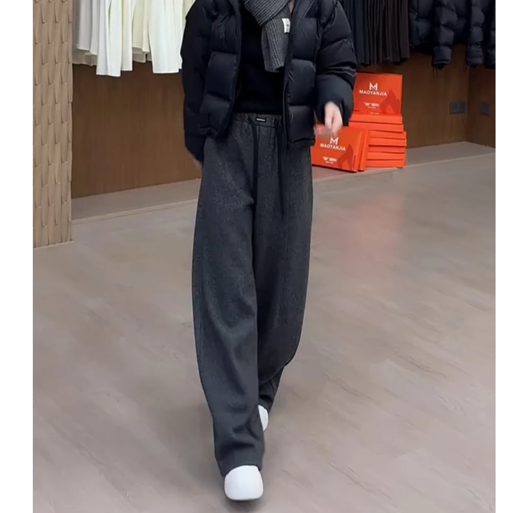 2025秋冬新款毛呢休闲窄版阔腿裤遮肉显瘦百搭休闲女裤