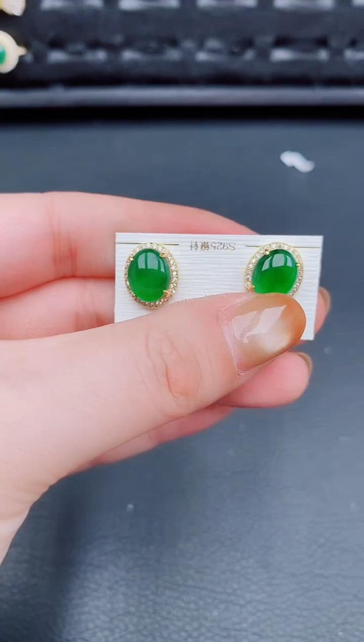 【闪购商品】翡翠耳饰银S925镶嵌天然a货翡翠338