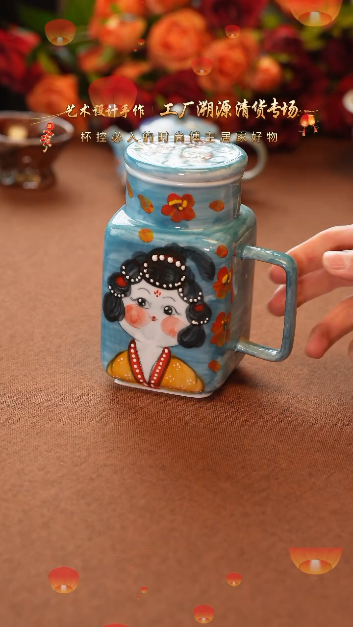 【闪购商品】杯手艺人手绘釉下彩异形器物