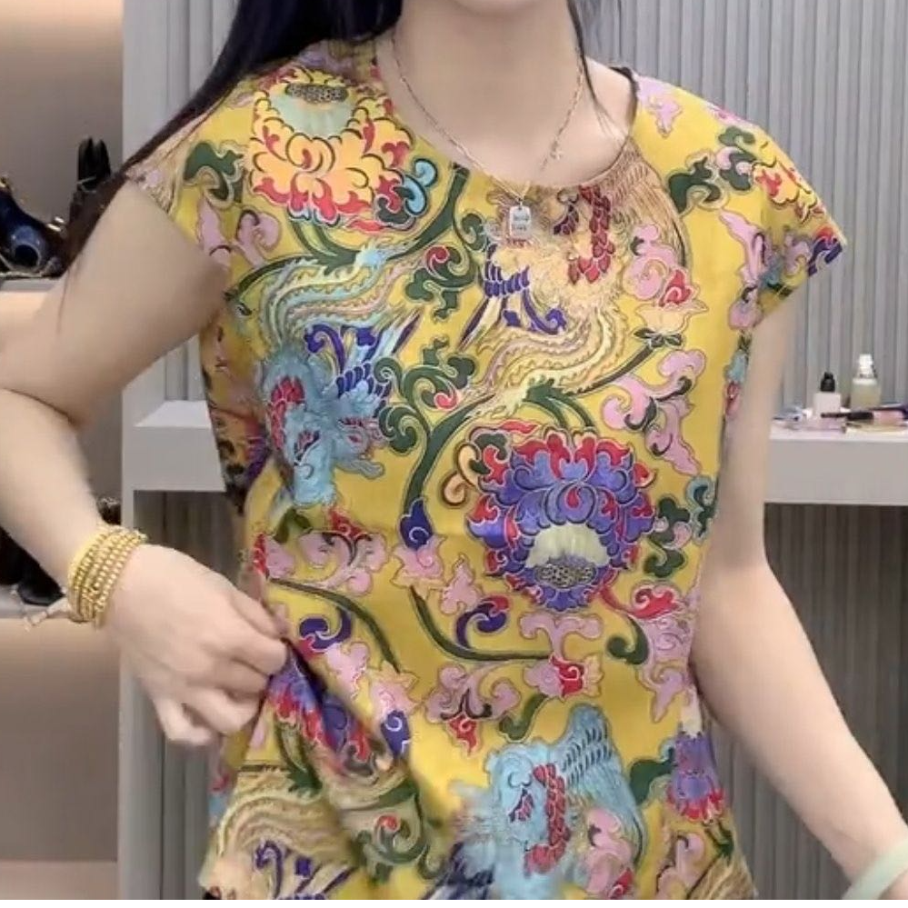 5508-大码女装国风彩色半袖衫100-210斤
