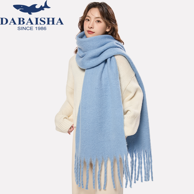 2025冬新款百搭浅蓝纯色围巾女加大加厚保暖百搭情侣围脖披肩男