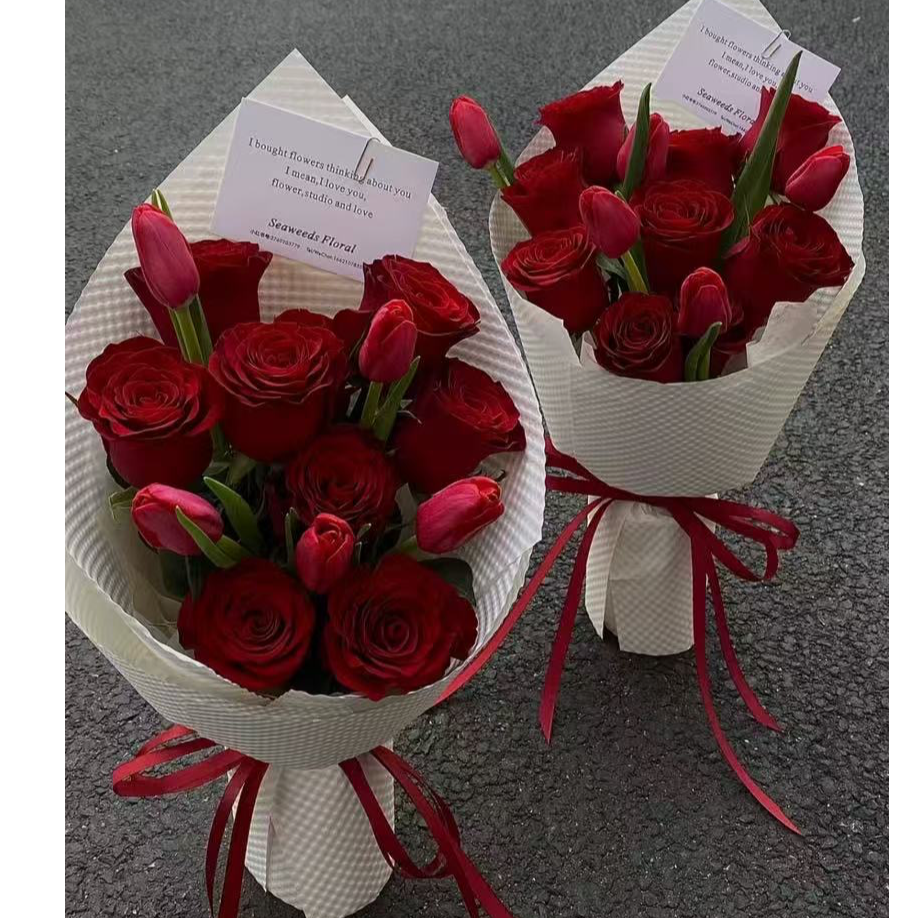 延吉花店|延吉同城配送（提前预定)情人节红玫瑰郁金香混搭花束 送爱人送女友送闺蜜