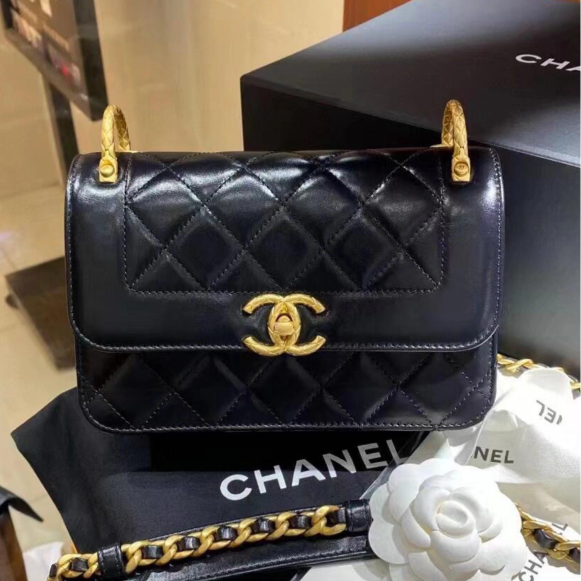 99新 Chanel/香奈儿 黑黑精选639056 21B 菱格 戴妃包 芯片款