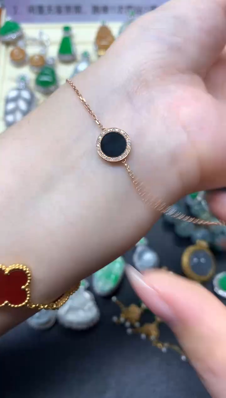 【闪购商品】翡翠手链18K金镶嵌墨翠手链|1500+150