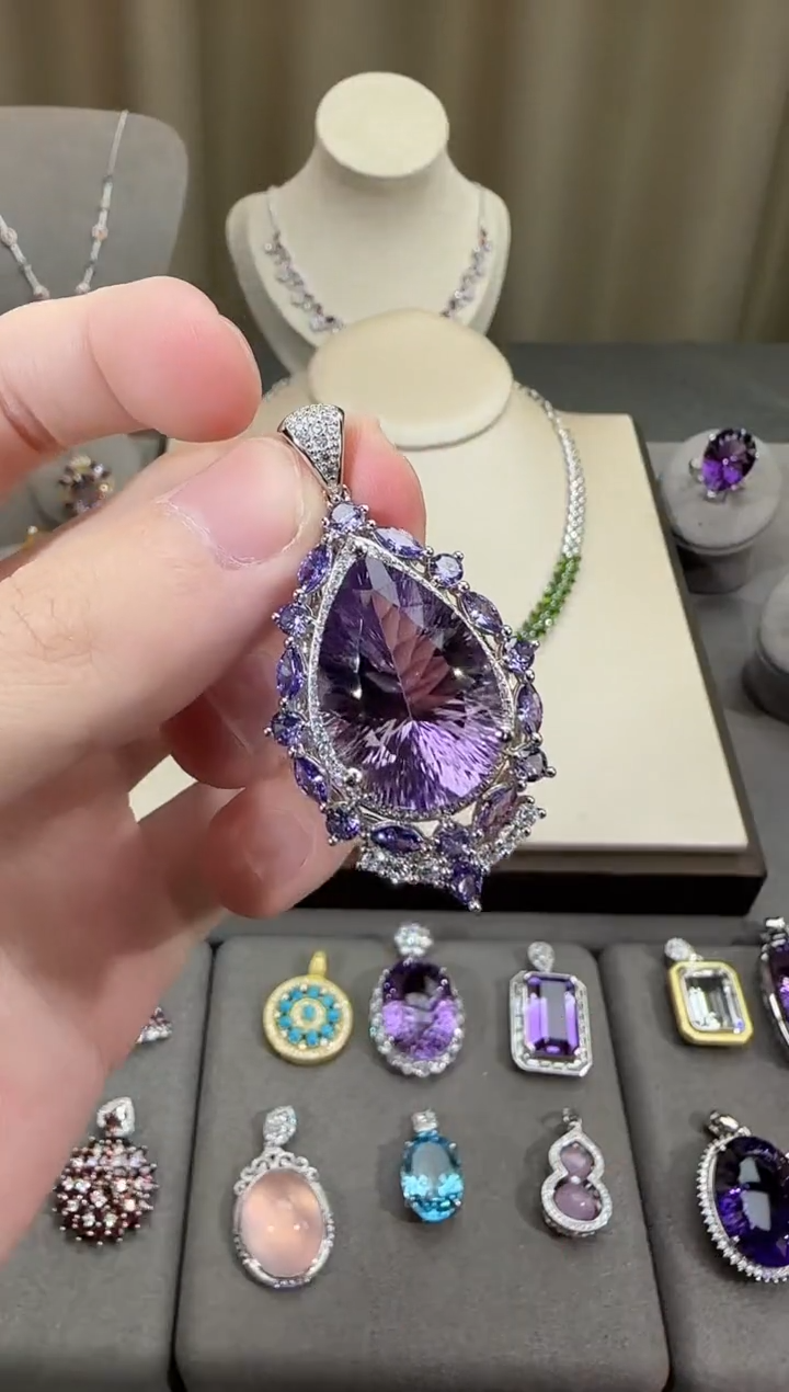 颈饰银S925镶嵌紫晶14*19mm吊坠水滴高级款