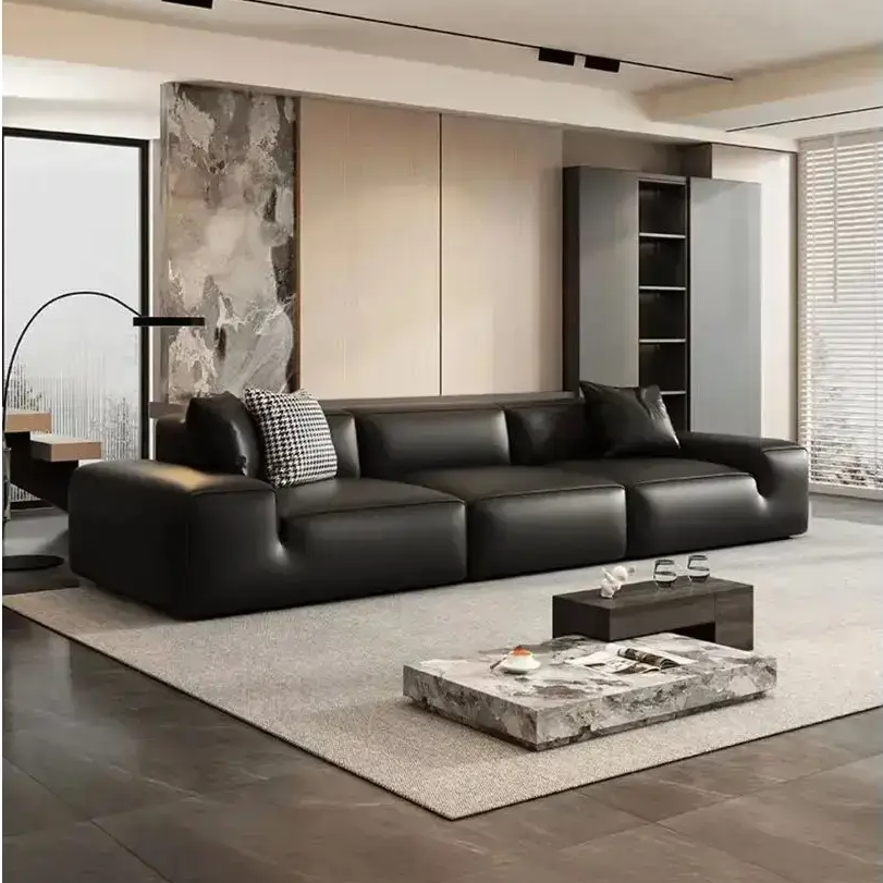 大黑牛直排沙发别墅大平层意式极简客厅设计师皮艺沙发异形