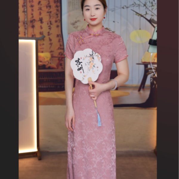 GUXI/故汐旗袍提花长款国风优雅常规夏季修身日常气质