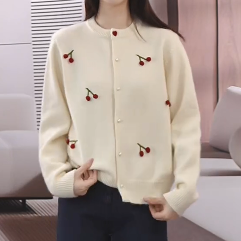 冬季新款奶油樱桃小甜美温柔风立体钩花针织毛衣LK2509190
