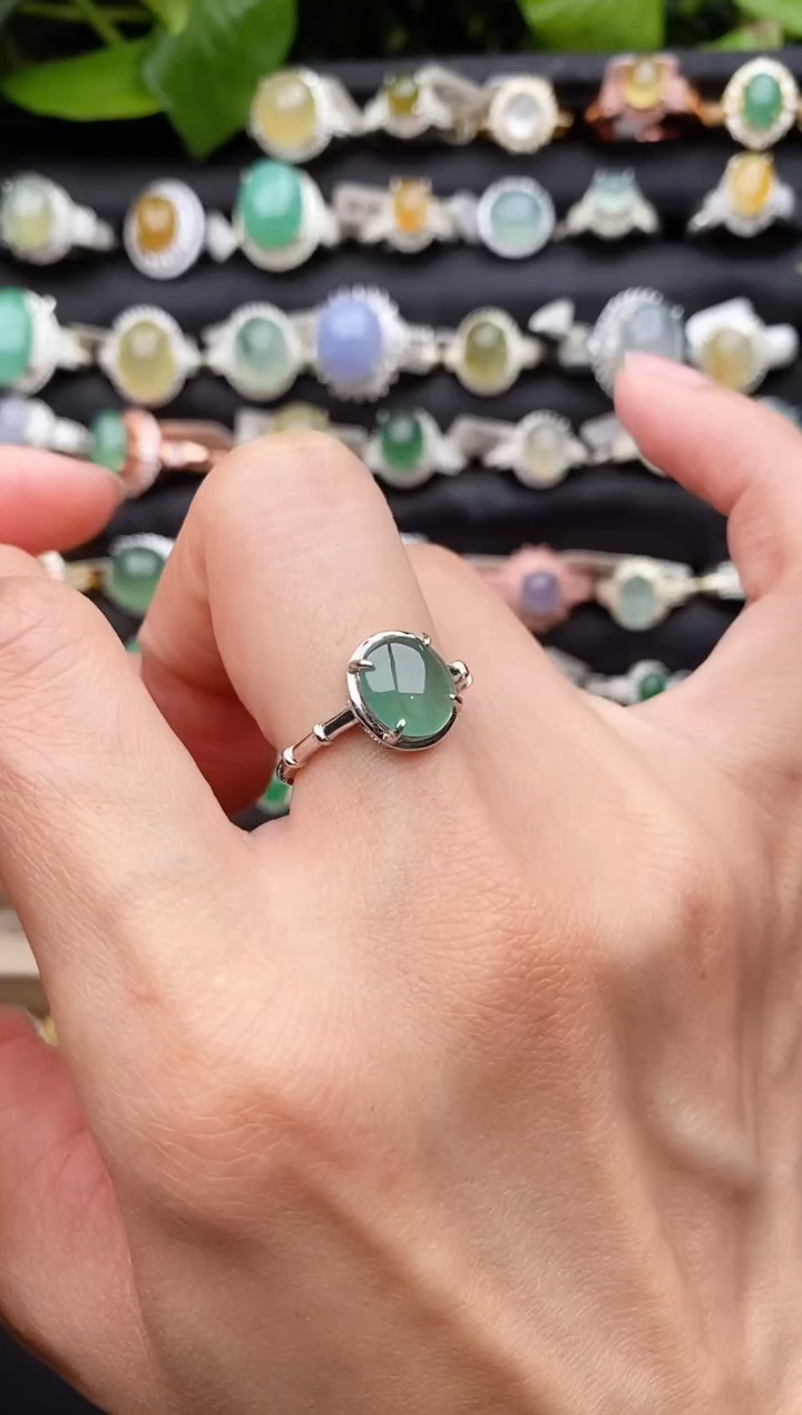 【闪购商品】翡翠戒指银S925镶嵌缅甸天然A货翡翠11  9-2