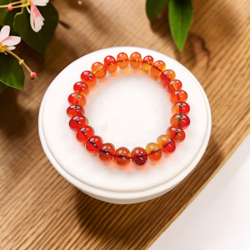 【云飞珠宝】稀有天然墨西哥红蓝珀平安珠10mm手串女款轻奢女士红色