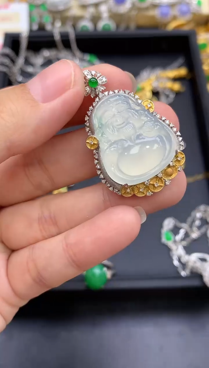 颈饰18K金镶嵌翡翠523-中国好珍宝