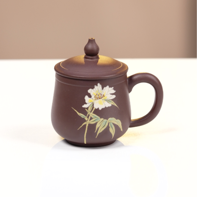 赵掌柜紫砂  紫泥盖杯     泥绘                               