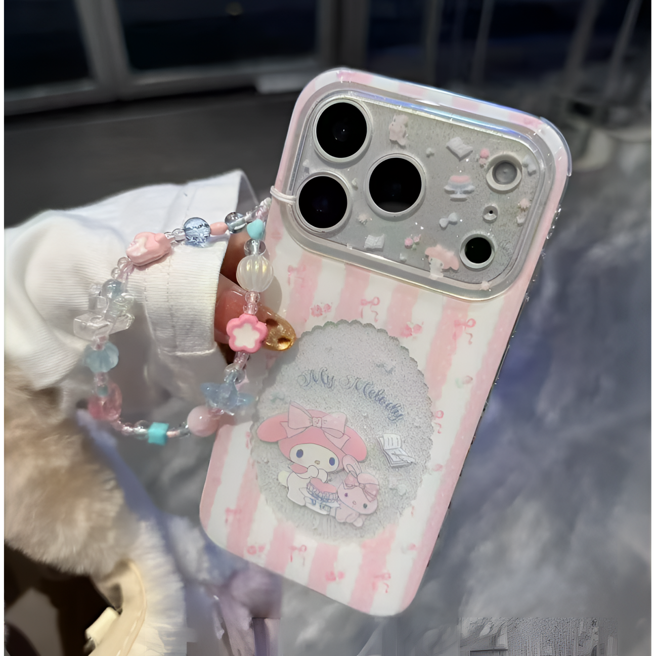  韩系镂空粉色条纹碎花美乐蒂可爱16pro手机壳iPhone17promax