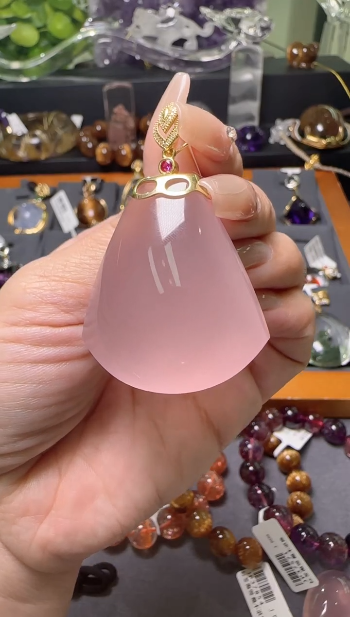 【闪购商品】水晶吊坠18K金镶嵌18k粉水晶吊坠 JP37861