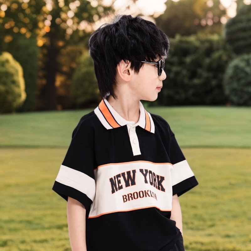 DU4新款时尚童装翻领撞色短袖上衣休闲宽松POLO衫2su119