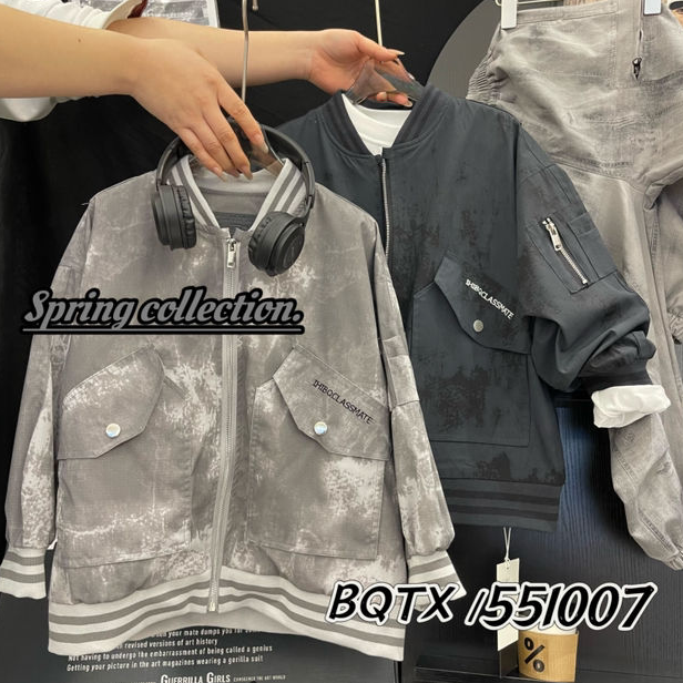 韩 2025【X】3月19日 男童女童时尚百搭灰色印花外套1008-