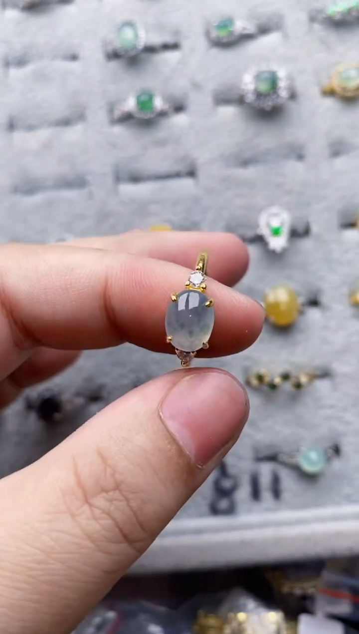 翡翠银S925镶嵌戒指5555---8