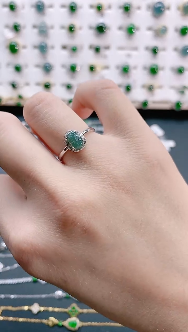 【闪购商品】翡翠戒指银S925镶嵌天然翡翠