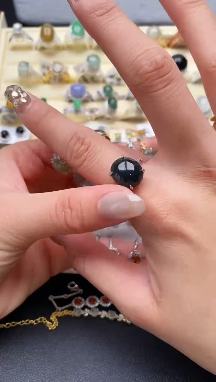 【闪购商品】翡翠戒指银S925镶嵌缅甸天然A货翡翠222   1-6