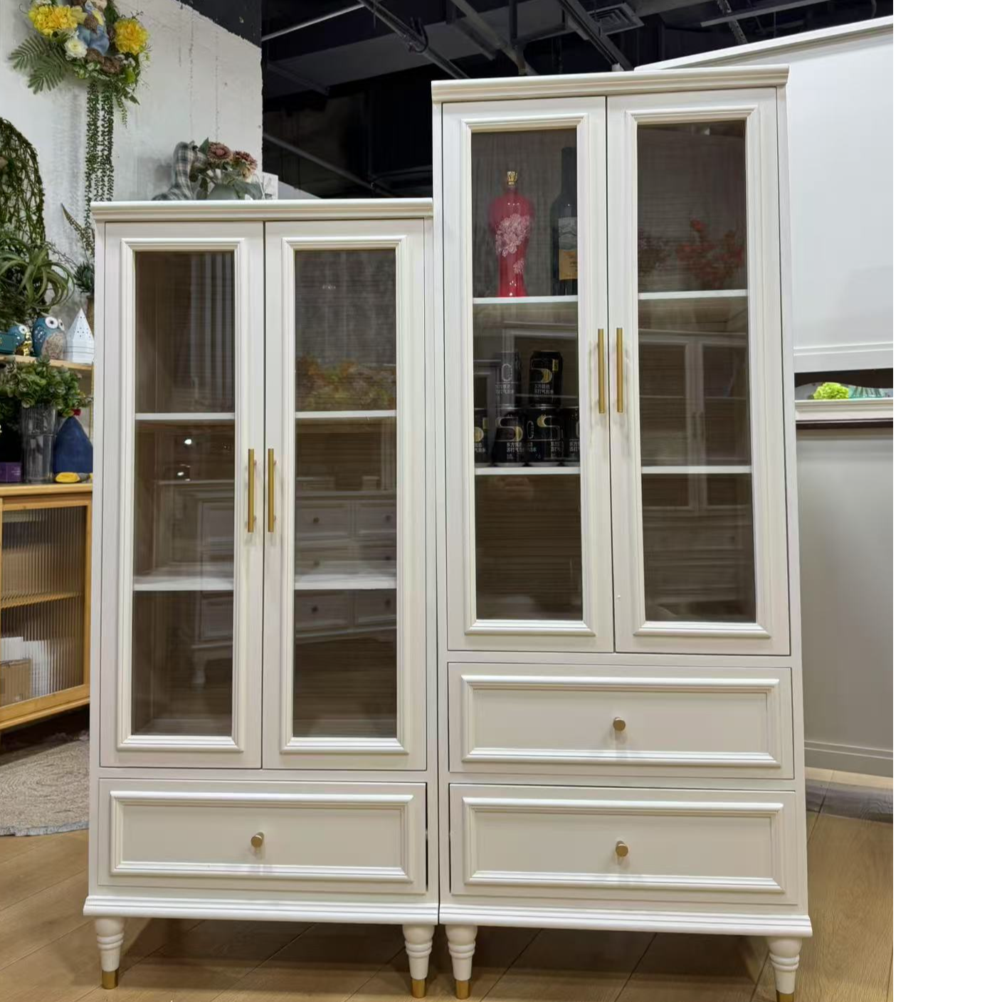 美式书柜实木高低组合白色烤漆法师简约展示陈列书架防尘儿童书橱