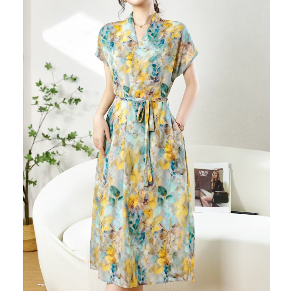 955【山茶花】高端订制连衣裙 休闲女士夏季复古宽松