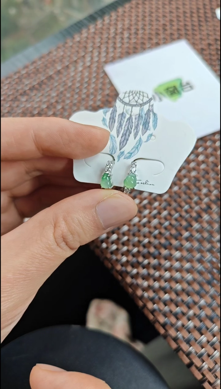 【闪购商品】翡翠耳饰银S925镶嵌翡翠耳饰S925银镶嵌