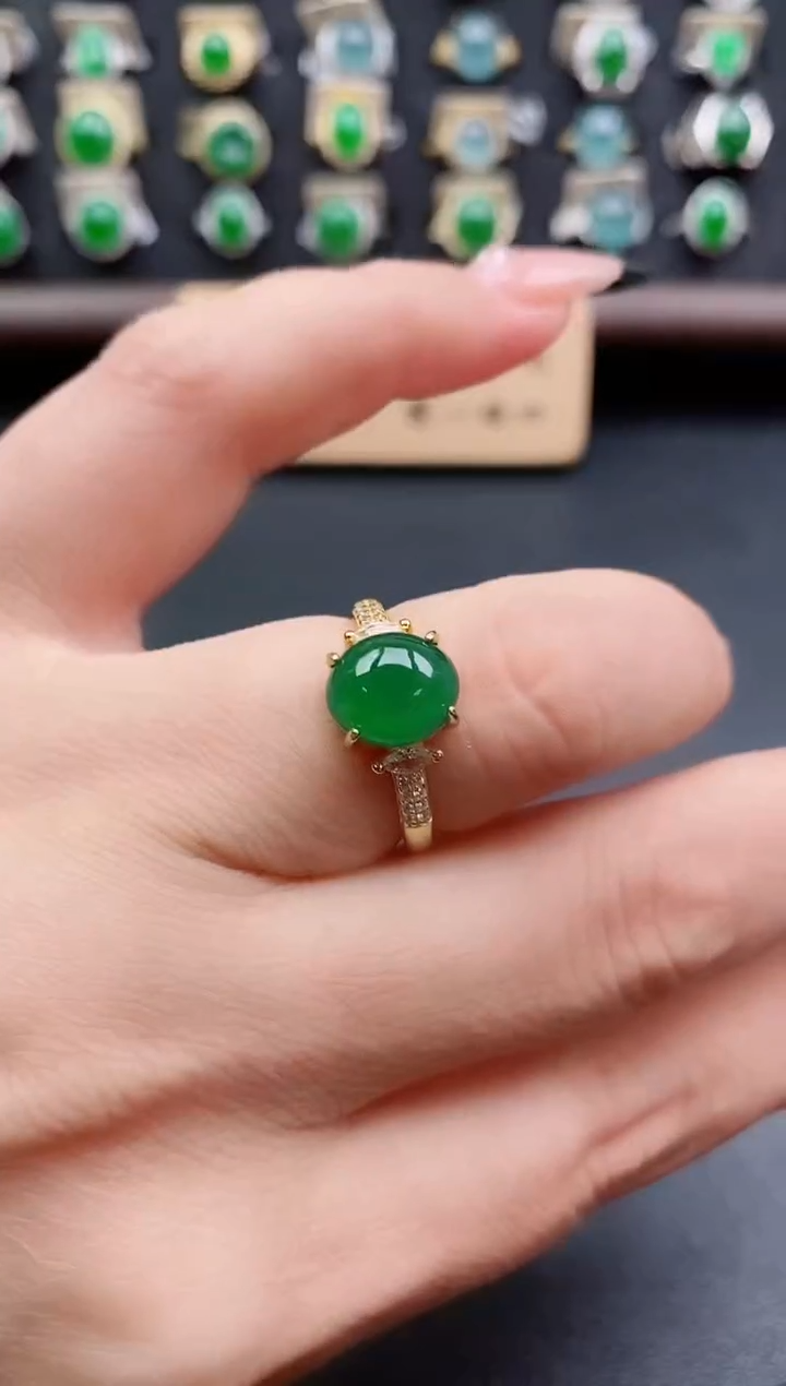 银S925镶嵌戒指翡翠1