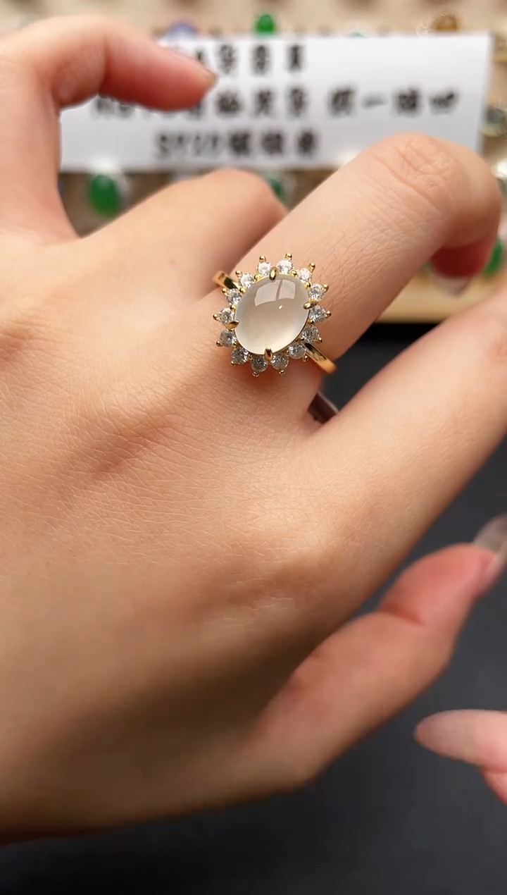 银S925镶嵌戒指翡翠一物一证一礼盒