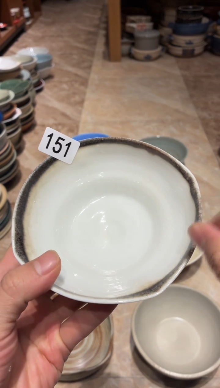 瓷片左*151志野四角斗笠米饭碗1个