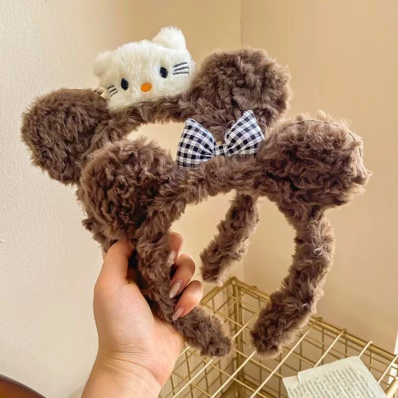 2025新款可爱猫咪发箍卡通毛绒蝴蝶结发卡甜美少女心韩系头箍