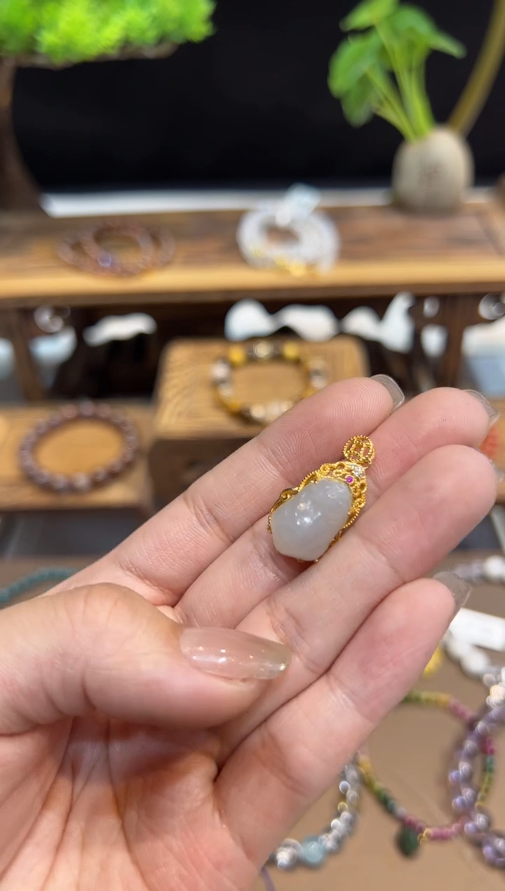 【闪购商品】和田玉吊坠(不含链)银S925镀金镶嵌手饰@@