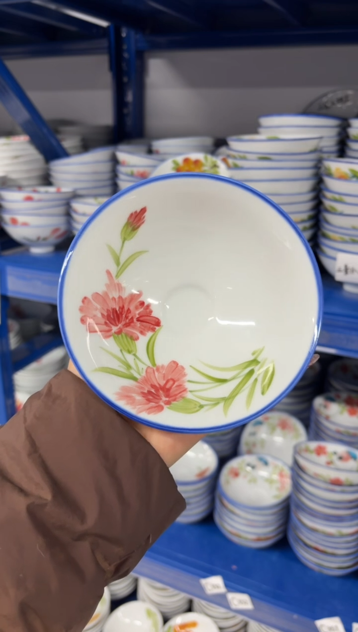 瓷片景德镇高温陶瓷食品级手绘釉中彩-斗笠碗