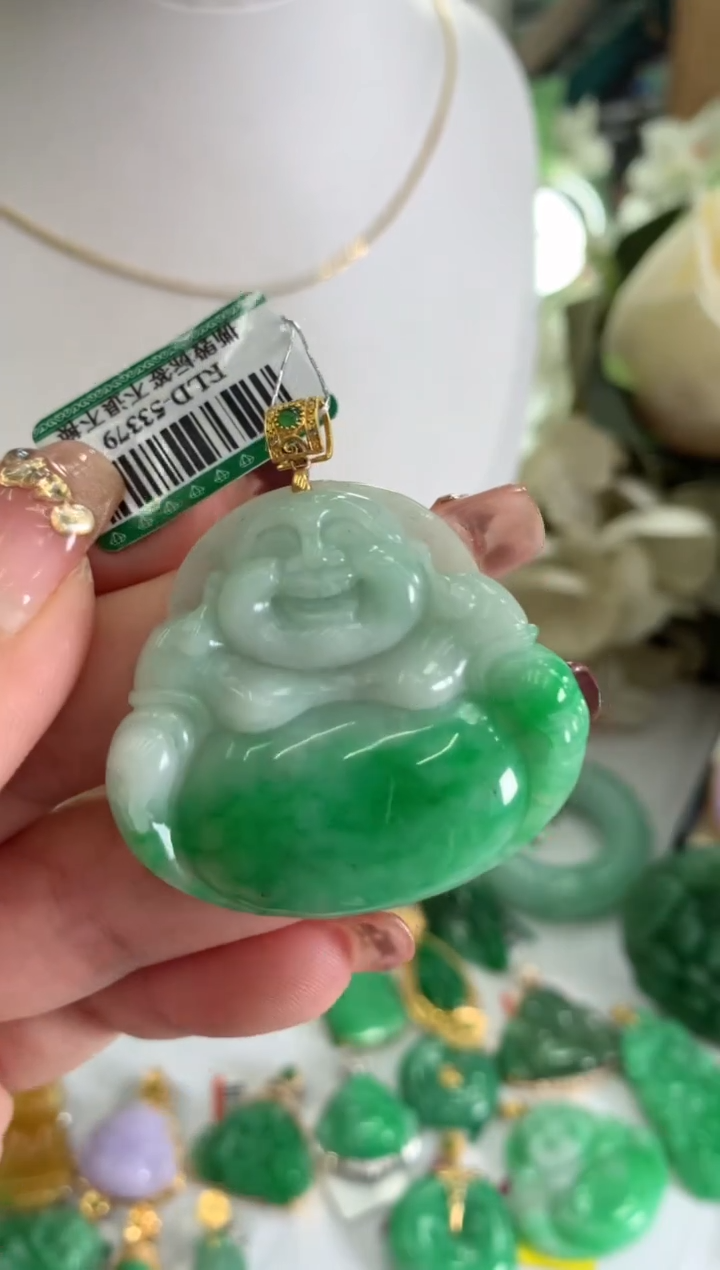 【闪购商品】翡翠吊坠(不含链)18K金镶嵌挂件