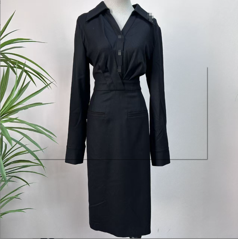 老F爷-黑色高级掐腰气质连衣裙-23W012