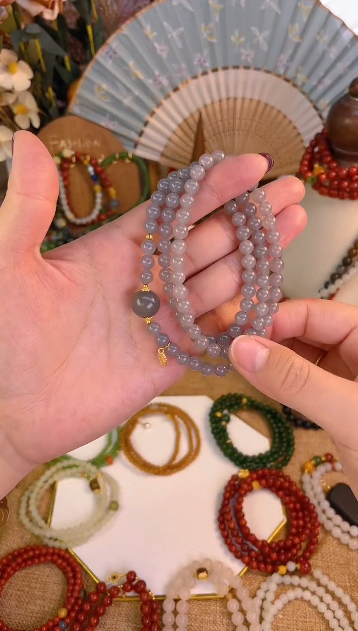 【闪购商品】和田玉三圈18K金镶嵌烟紫