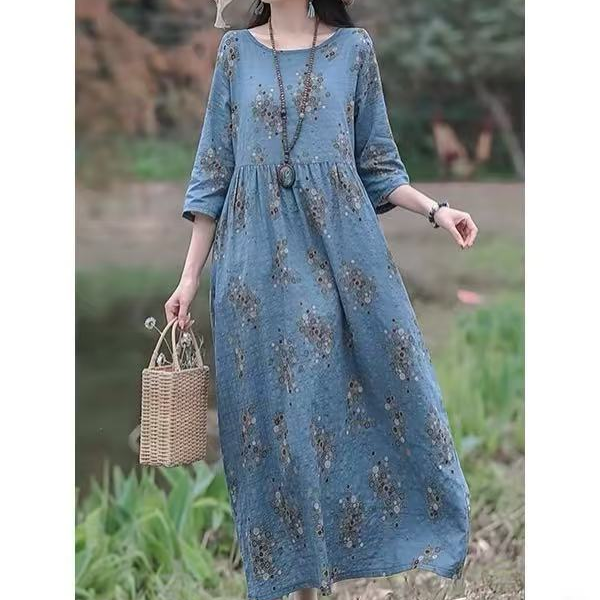 古着麻料时尚连衣裙