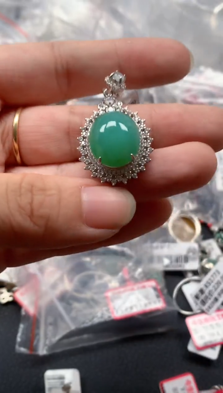 银S925镶嵌戒指翡翠天然A货缅甸翡翠