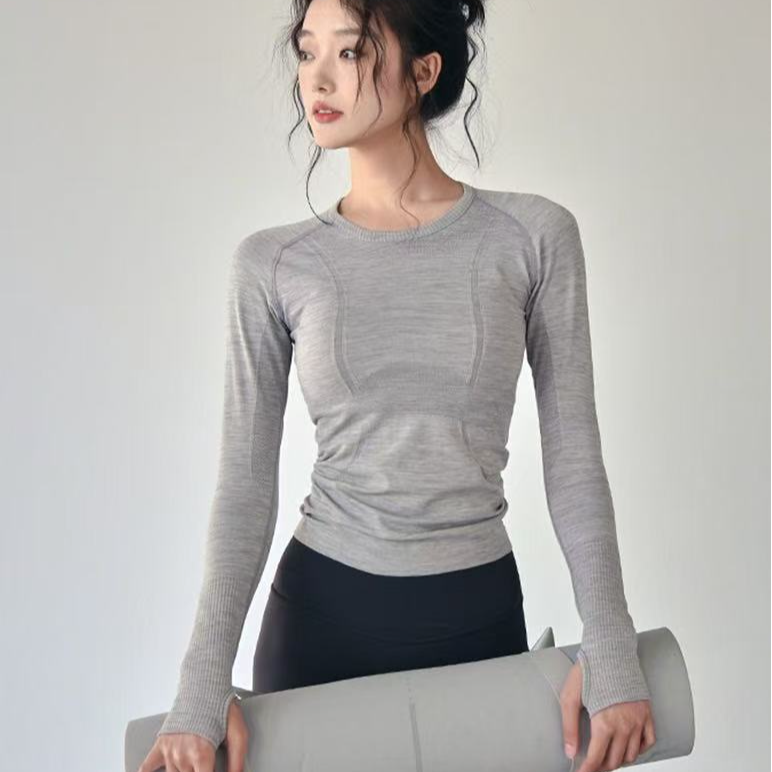 2025秋冬运动上衣女修身圆领速干无缝一体瑜伽服跑步训练健身长袖