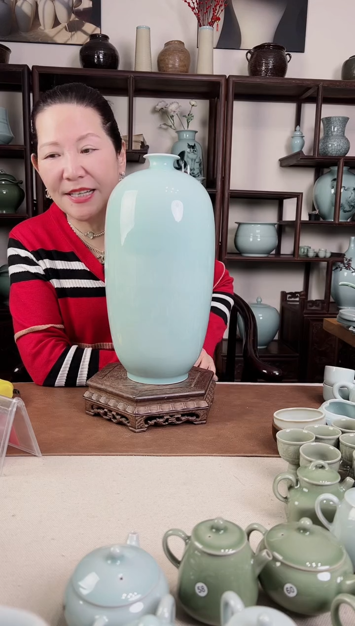 【闪购商品】杯纯手工 粉青 大梅瓶