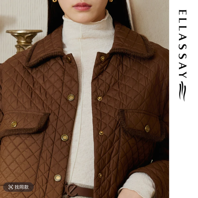 ELLASSAY歌力思2025秋季新款时尚简约翻领短款棉服女EWB364L01000