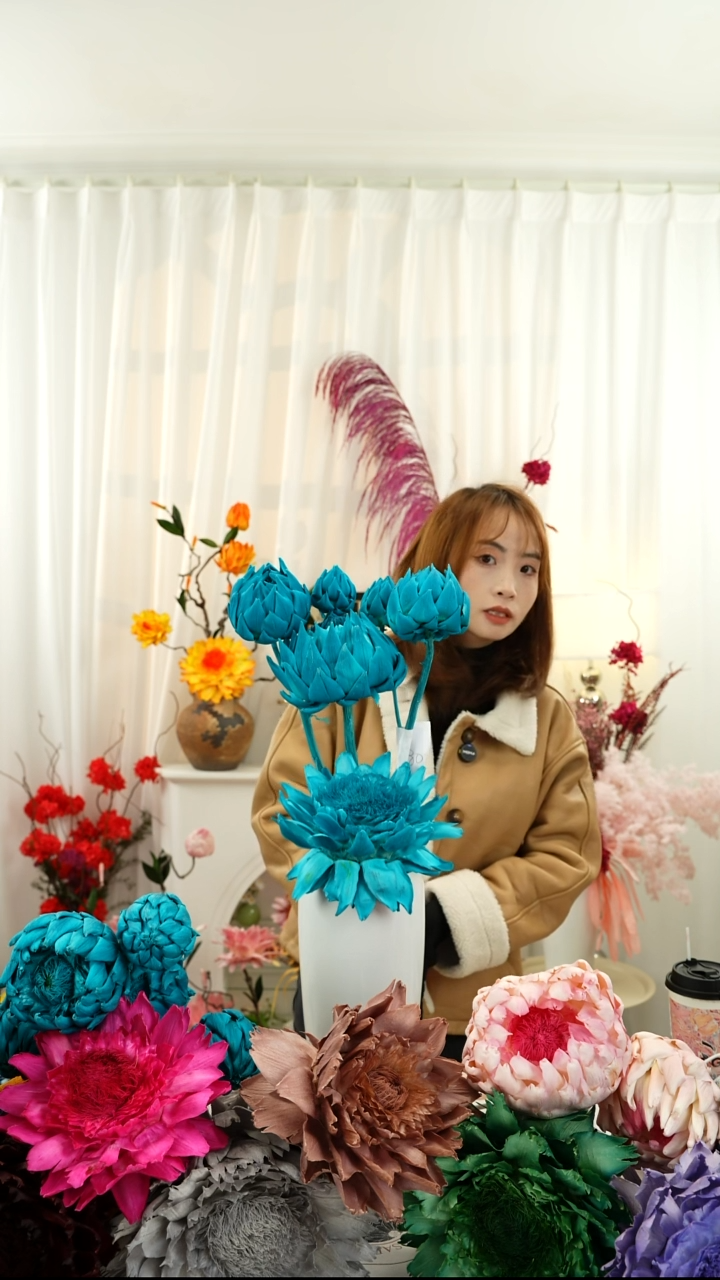 永生洋蓟  霸王花  六个头叶片有伤【孔雀蓝】A8