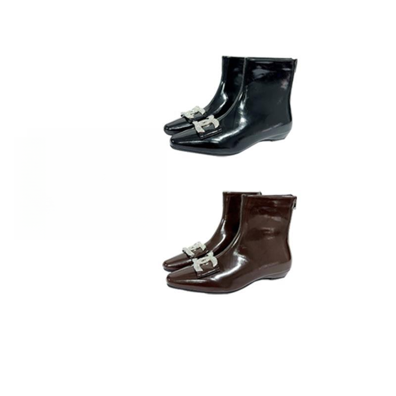 DJ316-1千金风粗跟秋季女尖头学院风短靴设计师跟鞋弹力