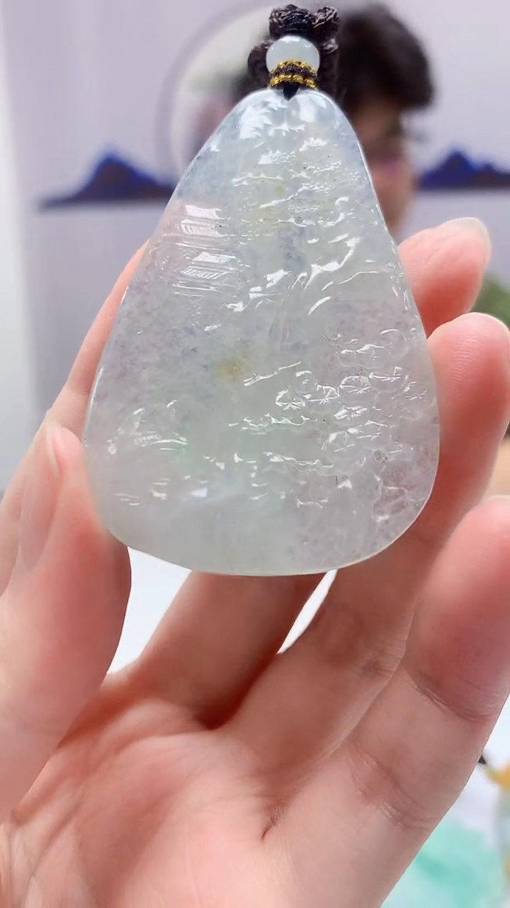 【闪购商品】定制翡翠未镶嵌4688zm-毛货挂件赠珠链136山水